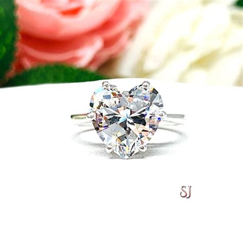 Heart Cubic Zirconia Engagement Ring Etsy