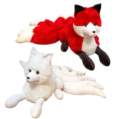 90j Cute Soft White Red Nine Tails Fox Plush Toys Stuffed Animal Nine