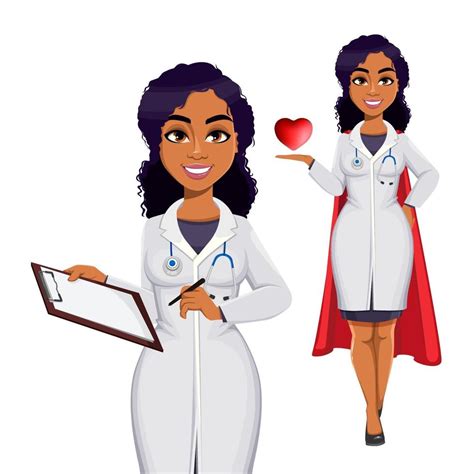 African American female doctor wearing white coat 3225927 Vector Art at ...