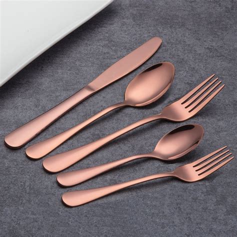 Classik Matte Polished Piece Rose Gold Flatware Set Urban Kitchen