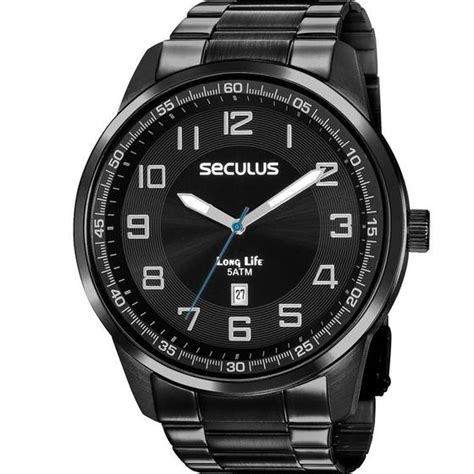 Relógio Seculus Masculino Preto Long Life 20785GPSVPA3 Analógico 5 Atm