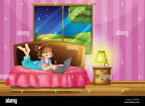 Teenage Girl And Computer And Night Stock Vector Images Alamy