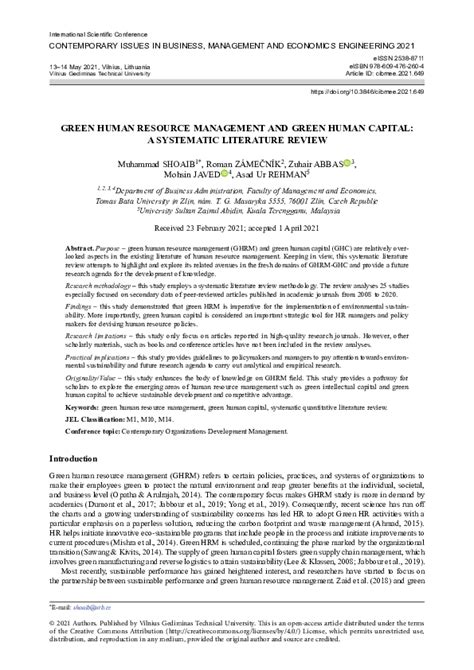 Pdf Green Human Resource Management And Green Human Capital A Systematic Literature Review