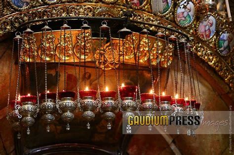 Jerusalem Israel: Oil lamps at the Holy Sepulchre Basilica. Photo ...