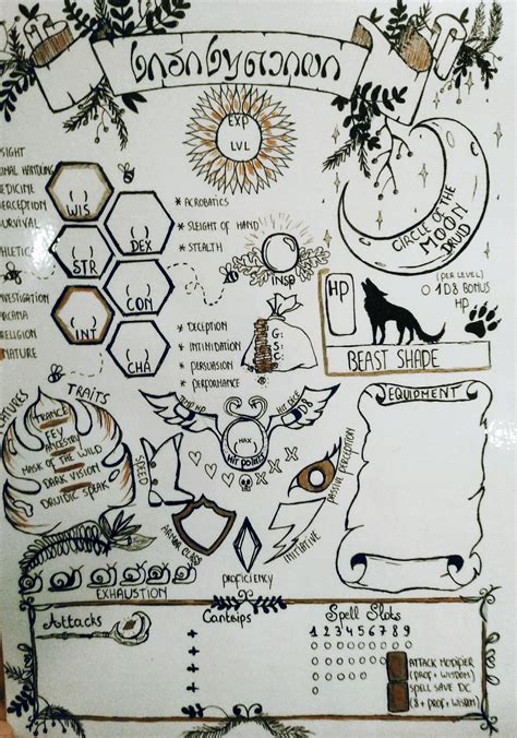 Oc Art I Doodled A Custom Character Sheet For My Druid Rdnd