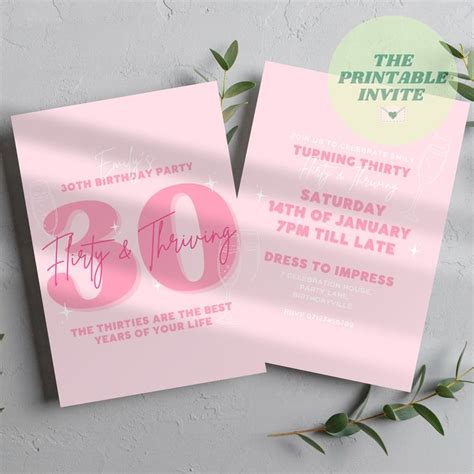 Thirty Flirty And Thriving Pink Editable 30th Birthday Party Invite