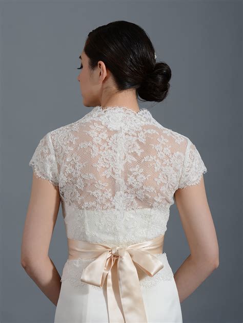 Front Open Ivory Alencon Lace Wedding Jacket Bridal Bolero W