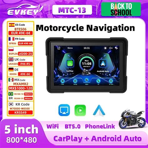 EVKEY 5 0 Zoll Moto Apple Carplay Bildschirm Navigation Motorrad Dual