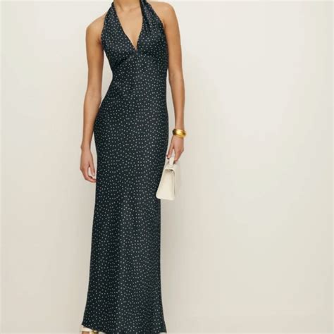 Reformation Daniela Silk Halter Maxi Dress Gem