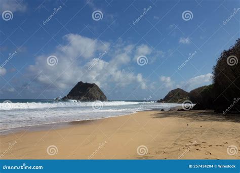 Conceicao Beach Fernando De Noronha Island Brazil With The Famous Peak