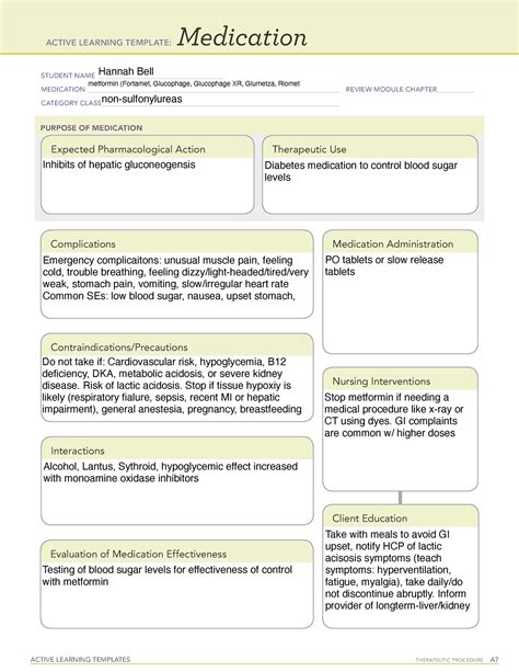 Metformin Ati Medication Template Active Learning Templates