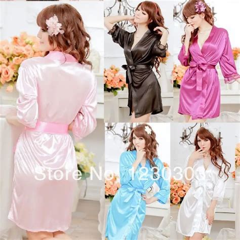 Hot Sexy Satin Lace Black Kimono Intimate Sleepwear Robe Sexy Night