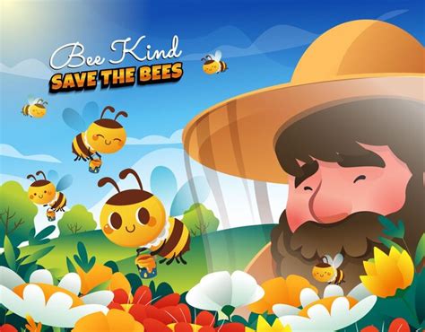 Premium Vector Bee Kind Save The Bees Concept