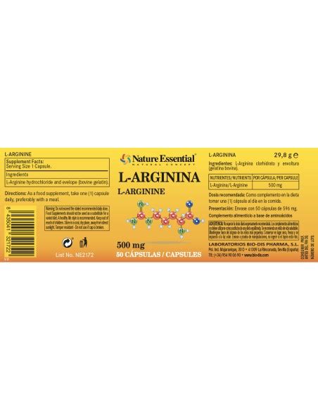 L ARGININA NATURE ESSENTIAL 500 MG 50 CÁPSULAS