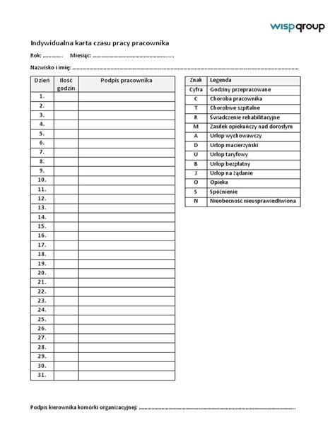 PDF WISP Group Indywidualna Karta Czasu Pracy Pracownika DOKUMEN TIPS