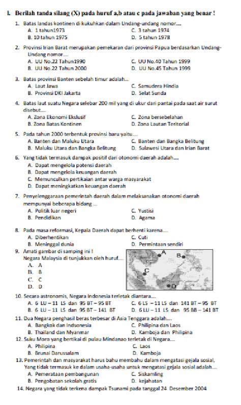 SOAL DAN JAWABAN SOAL UAS PAS IPS KELAS 6 SEMESTER 1 GANJIL TAHUN