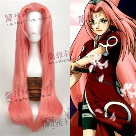 Naruto Haruno Sakura Wig 70cm Long Pink Straight Synthetic Hair Styled