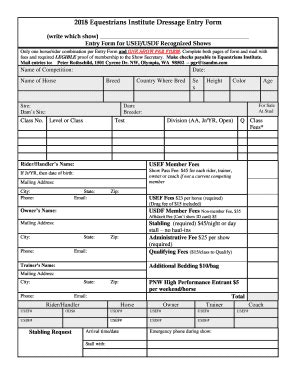 Fillable Online Equestrians Institute Dressage Entry Form Fax