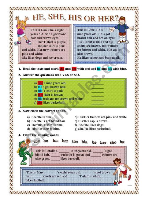 He She His Or Her Esl Worksheet By Cli1