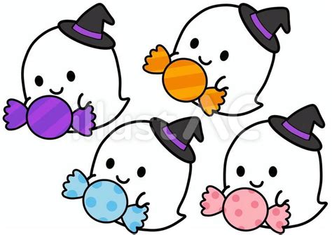 ハロウィンおばけキャンディ色違いセットイラスト No 22977963／無料イラストなら「イラストac」