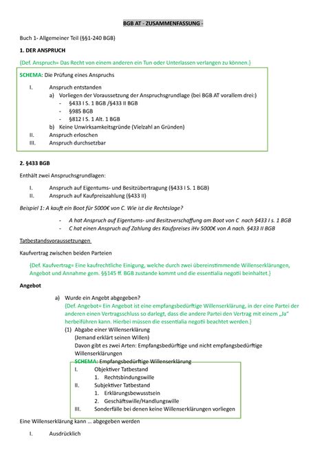 Bgb At Zusammenfassung Buch Allgemeiner Teil Bgb Der