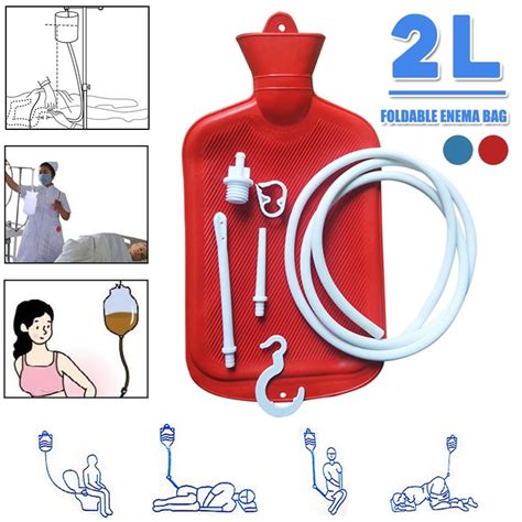 Women Men 2l Rubber Combination Douche And Enema System Kit Hot Water Bottle Bag Reusable Home