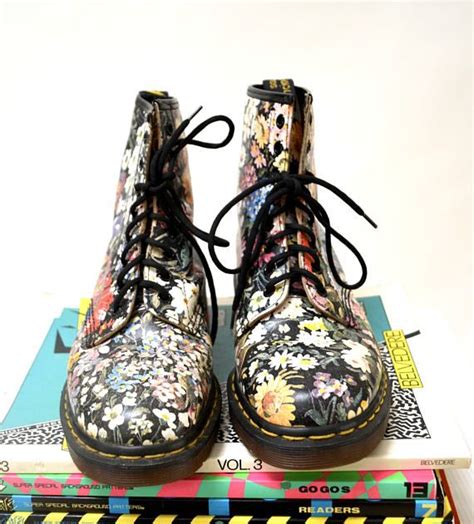 90s Vintage Dr Martens Floral Print Combat Boots