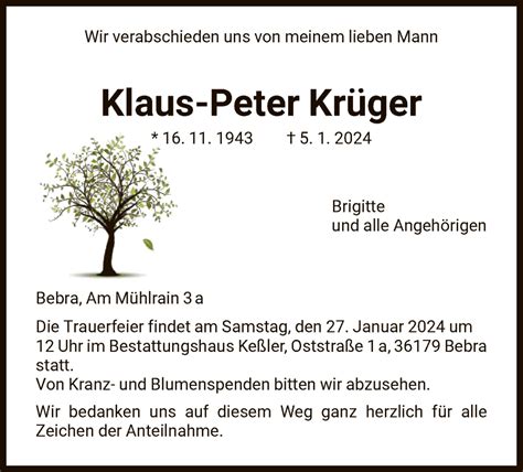 Traueranzeigen Von Klaus Peter Kr Ger Trauer Hna De