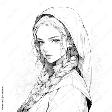 Black And White Portrait Of Anime Girl Coloring Pages Sketch Made