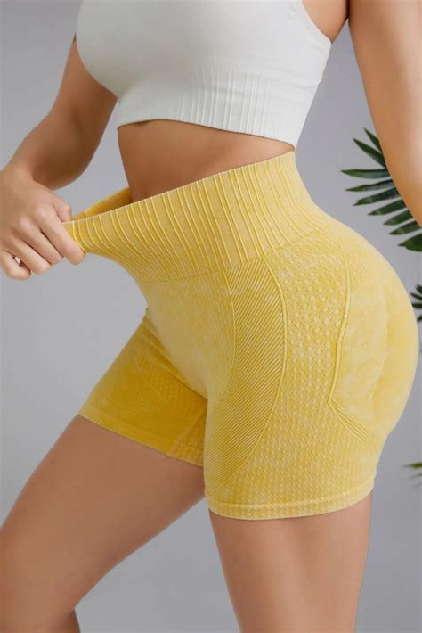 Logo Custom Seamless Yoga Shorts Women Sexy High Waist Washed Sports