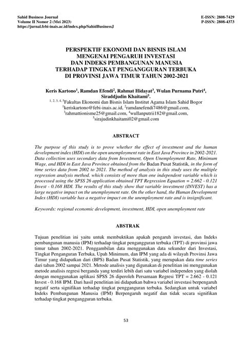 PDF PERSPEKTIF EKONOMI DAN BISNIS ISLAM MENGENAI PENGARUH INVESTASI