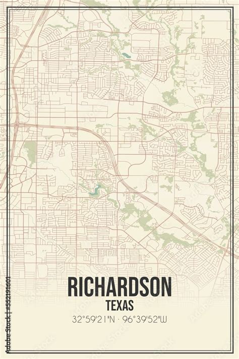 Retro US city map of Richardson, Texas. Vintage street map. Stock Illustration | Adobe Stock