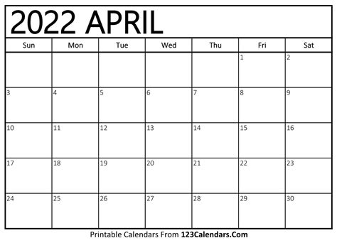 Printable April 2022 Calendar Templates
