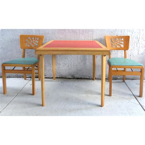 Mid Century Modern Folding Wood Card Table & Folding Chairs- Set of 5 ...