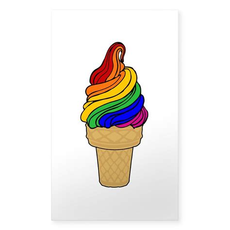 Rainbow Swirl Ice Cream Cone Sticker Rectangle Rainbow Swirl Ice