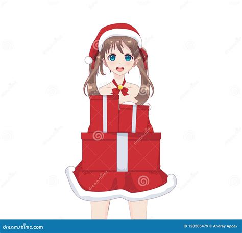 Anime Manga Girl Dressed In Santa Claus Costume Stock Vector