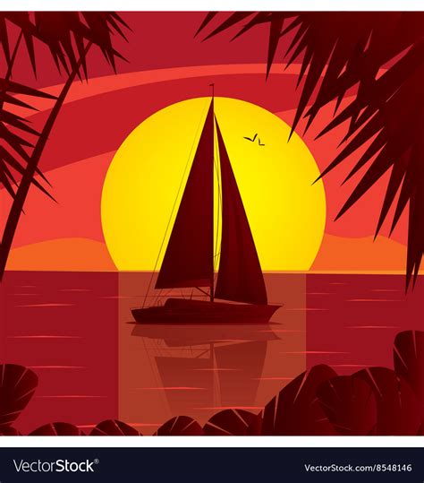 Sailing Yacht On The Open Sea At Sunset Royalty Free Vector