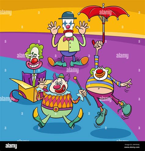 Cartoon Illustration Of Funny Clowns Or Comedians Characters Group