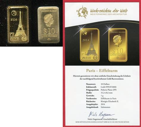 Salomonen Solomon Islands 10 Dollar Münzbarren 2014 Paris Eiffelturm