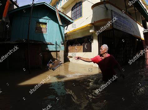 Filipino Villager Wades Through Floodwater Community Editorial Stock