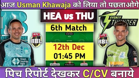 Thu Vs Hea Dream Prediction Sydney Thunder Vs Brisbane Heat Dream