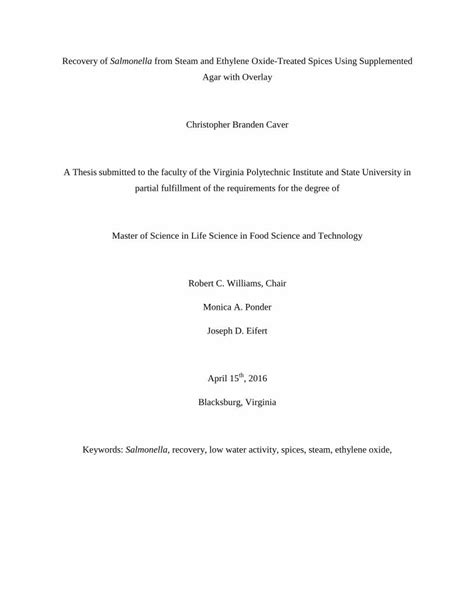 Pdf Recovery Of Salmonella From Steam And Ethylene Oxide