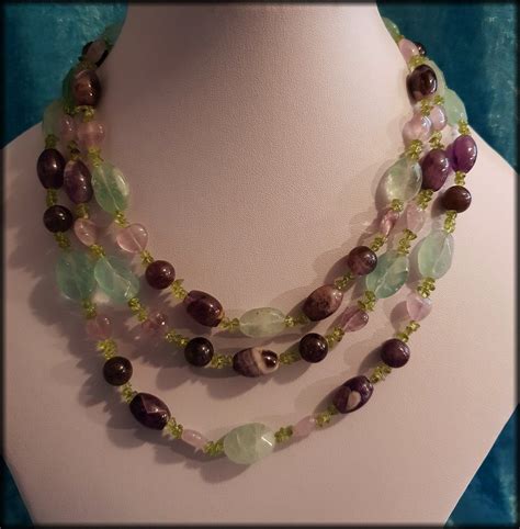 Sterling Silver Chunky Prehnite Amethyst Peridot Beaded Necklace