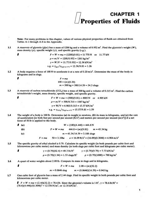 Solved Problems In Fluid Mechanics Chapter 1 Fluid Properties Pdf