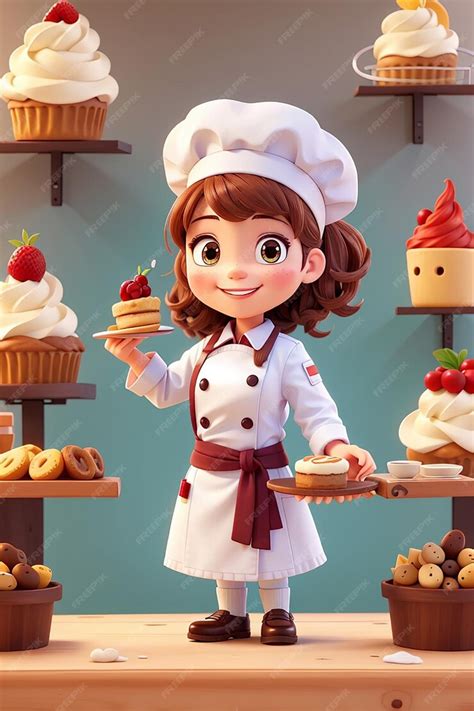 Premium Ai Image Cute Bakery Chef Girl Smiling In Uniform Mascots