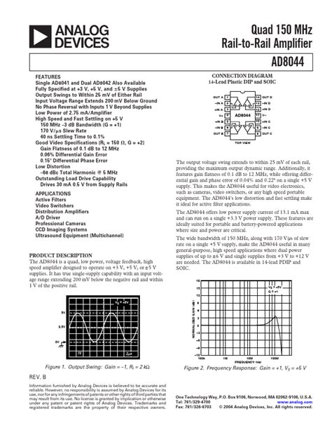 Ad8044 Analog Devices Amplifier Hoja De Datos Ficha Técnica