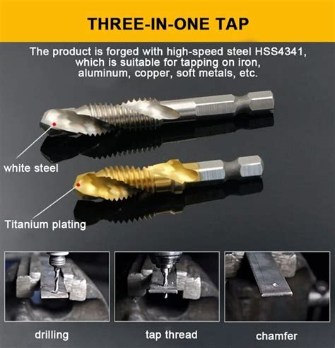 6 Pcs 1 4 Hex Shank Titanium Drill Tap Combination Bit Set Screw