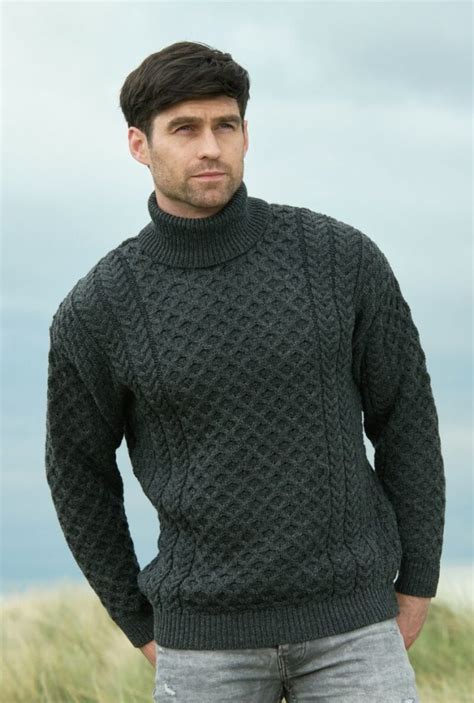 Men S Polo Neck Fisherman Sweater Aran Sweaters Direct