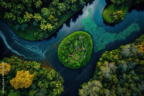 River in the jungle, seen from above. nearby Manaus, the Amazon jungle ...