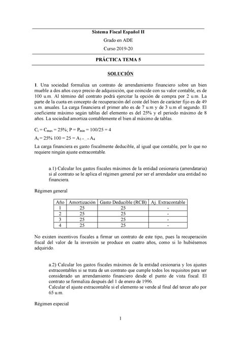 Solucion Practicas Tema Sistema Fiscal Espa Ol Ii Grado En Ade